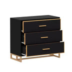 Hitow Black/ White & Gold Modern Nightstand Open Metal Frame Bedroom Nightstand 3-Drawer Bedside Storage Living Room Bedside Table