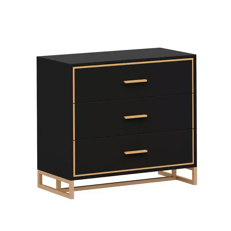 Hitow Black/ White & Gold Modern Nightstand Open Metal Frame Bedroom Nightstand 3-Drawer Bedside Storage Living Room Bedside Table