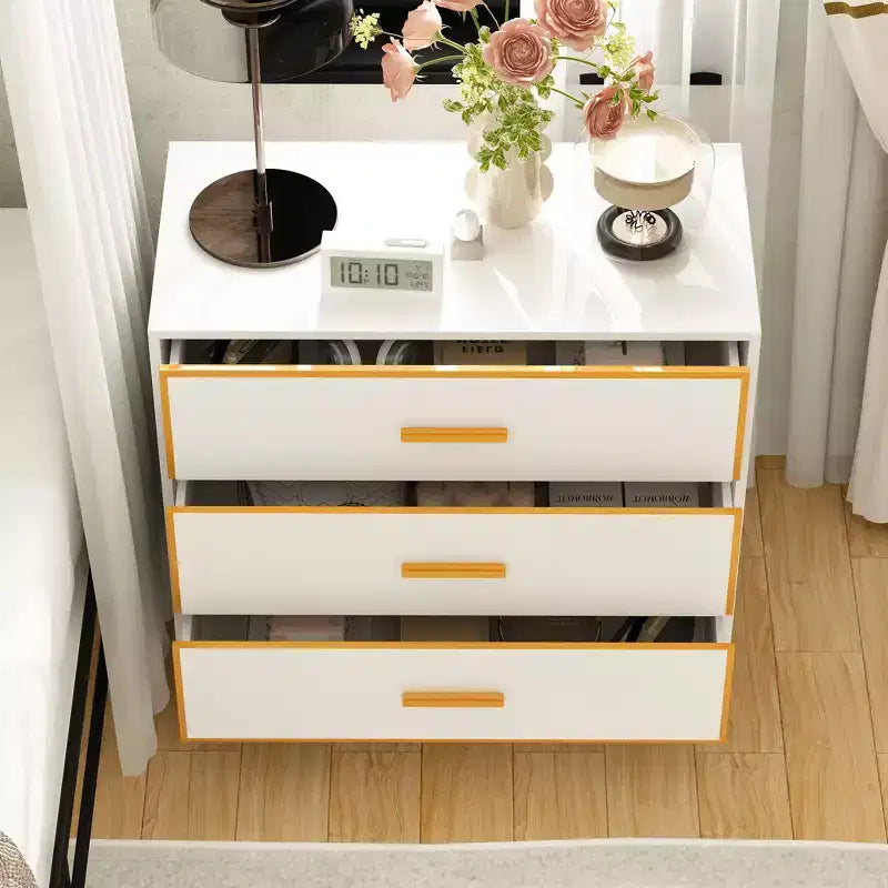Hitow Black/ White & Gold Modern Nightstand Open Metal Frame Bedroom Nightstand 3-Drawer Bedside Storage Living Room Bedside Table