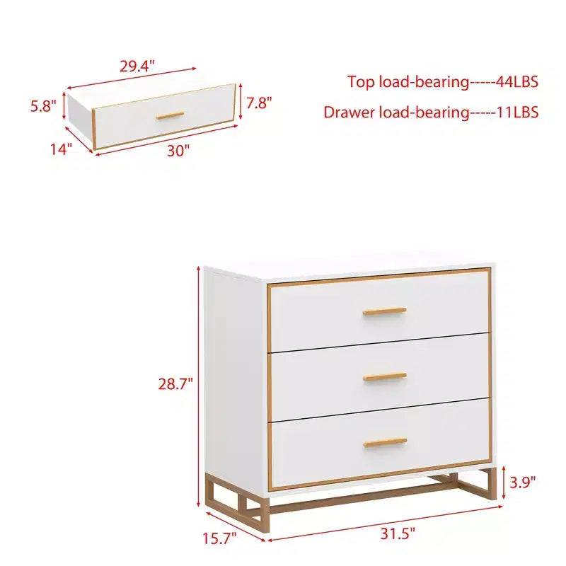Hitow Black/ White & Gold Modern Nightstand Open Metal Frame Bedroom Nightstand 3-Drawer Bedside Storage Living Room Bedside Table