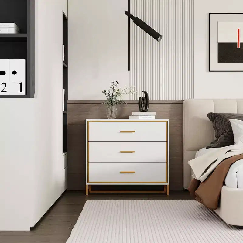 Hitow Black/ White & Gold Modern Nightstand Open Metal Frame Bedroom Nightstand 3-Drawer Bedside Storage Living Room Bedside Table