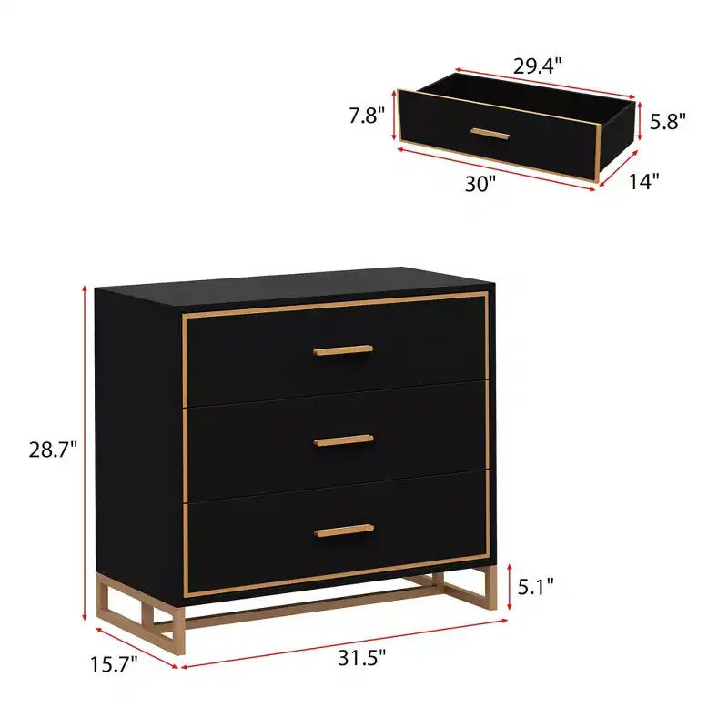 Hitow Black/ White & Gold Modern Nightstand Open Metal Frame Bedroom Nightstand 3-Drawer Bedside Storage Living Room Bedside Table