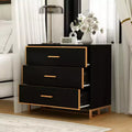 Hitow Black/ White & Gold Modern Nightstand Open Metal Frame Bedroom Nightstand 3-Drawer Bedside Storage Living Room Bedside Table
