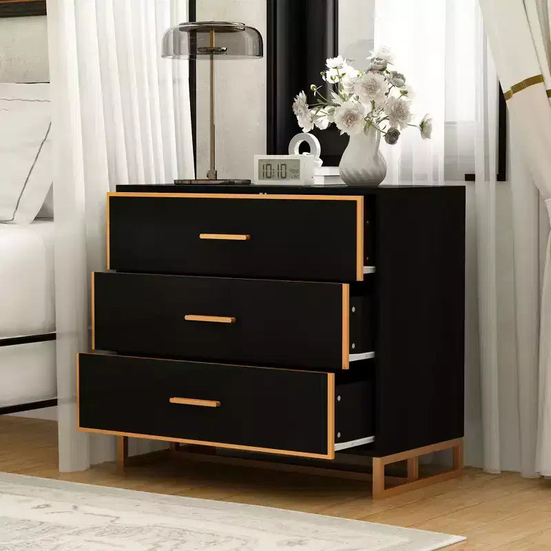 Hitow Black/ White & Gold Modern Nightstand Open Metal Frame Bedroom Nightstand 3-Drawer Bedside Storage Living Room Bedside Table
