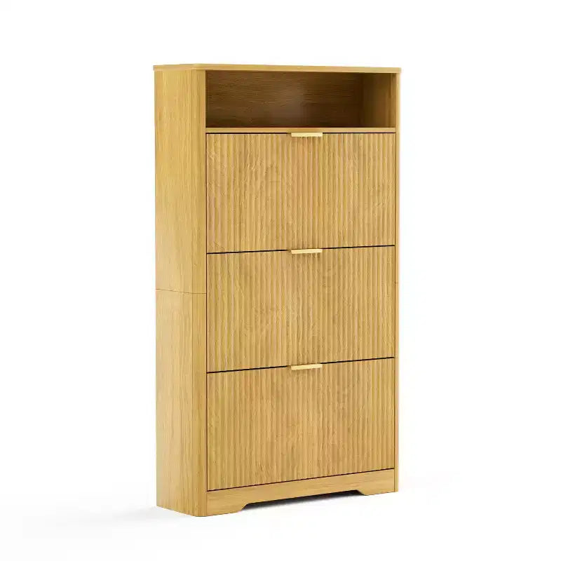 VIYET 54 Tall Freestanding Shoe Cabinet - Natural Particle Board+MDF, 3 Flip Drawers, Adjustable Shelves, Hidden Entryway Storage