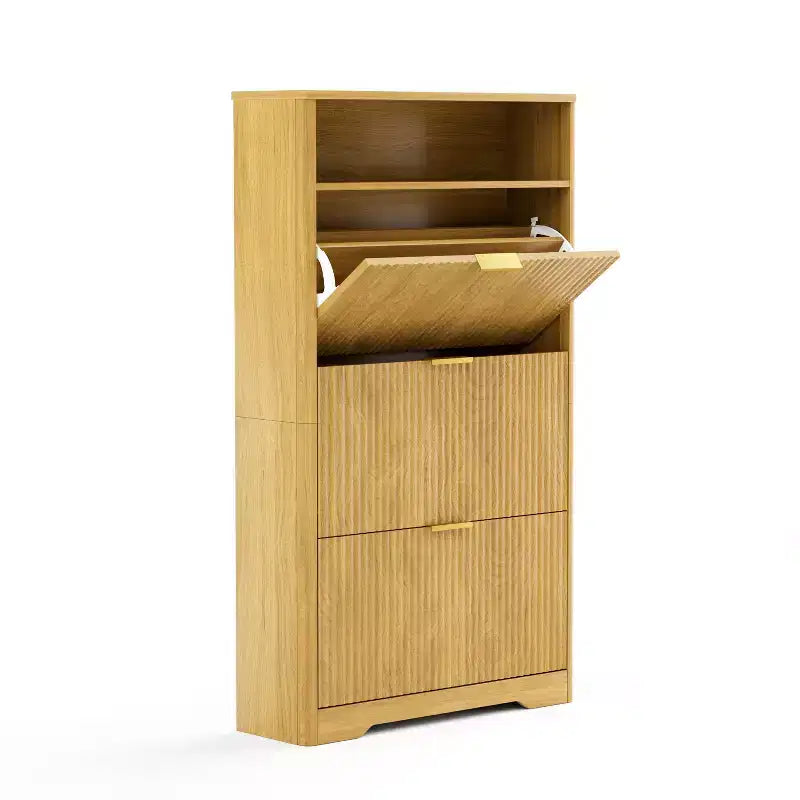 VIYET 54 Tall Freestanding Shoe Cabinet - Natural Particle Board+MDF, 3 Flip Drawers, Adjustable Shelves, Hidden Entryway Storage