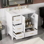 Mobile bagno da 36 pollici con lavabo, armadietto con ante a chiusura ammortizzata, 4 cassetti a chiusura ammortizzata e maniglie in metallo