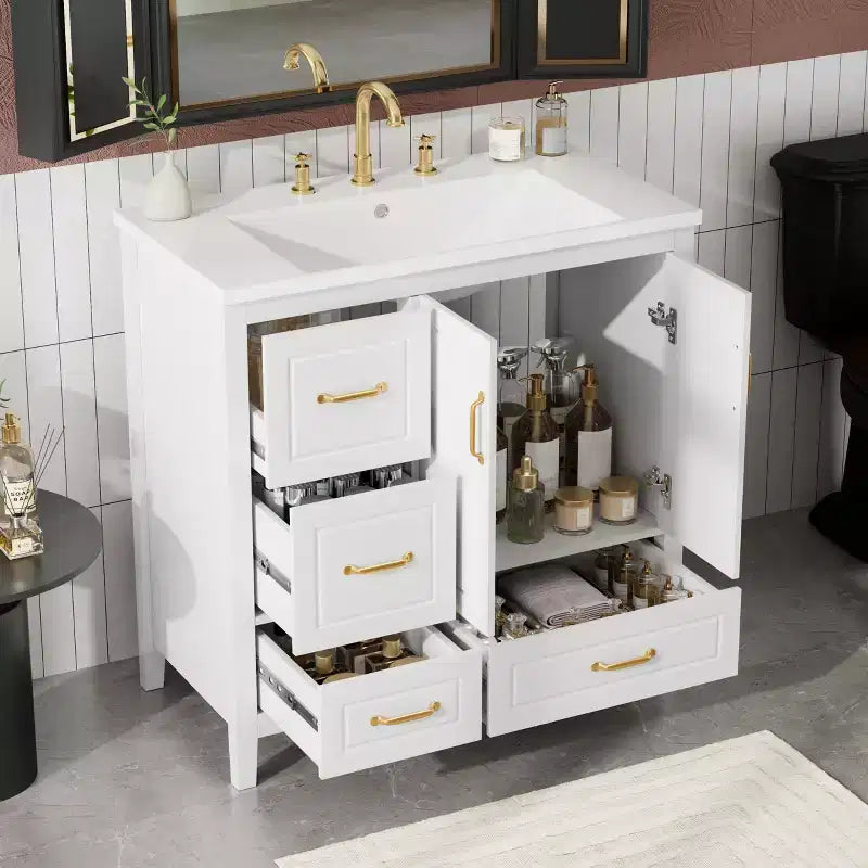 Bathroom Vanity 36-Inch with Sink, Cabinet with Soft-Close Doors, 4 Soft-Close Drawers, and Metal Handles