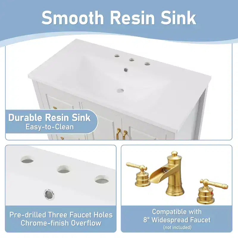 Bathroom Vanity 36-Inch with Sink, Cabinet with Soft-Close Doors, 4 Soft-Close Drawers, and Metal Handles