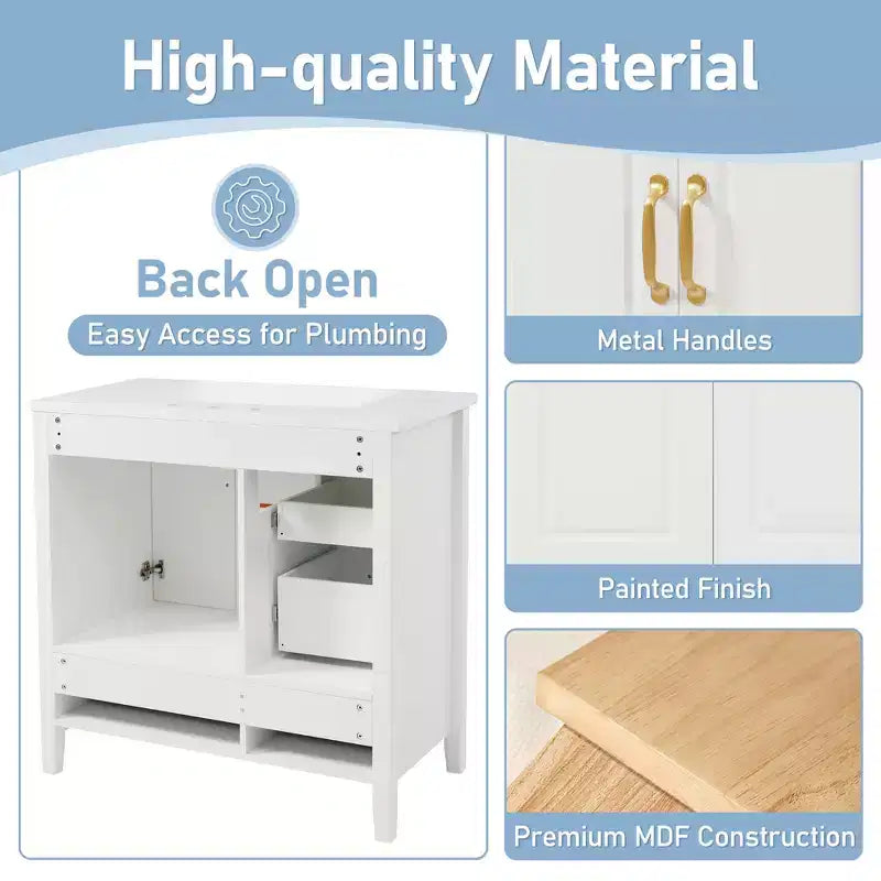 Bathroom Vanity 36-Inch with Sink, Cabinet with Soft-Close Doors, 4 Soft-Close Drawers, and Metal Handles