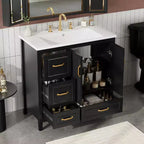 Mobile bagno da 36 pollici con lavabo, armadietto con ante a chiusura ammortizzata, 4 cassetti a chiusura ammortizzata e maniglie in metallo