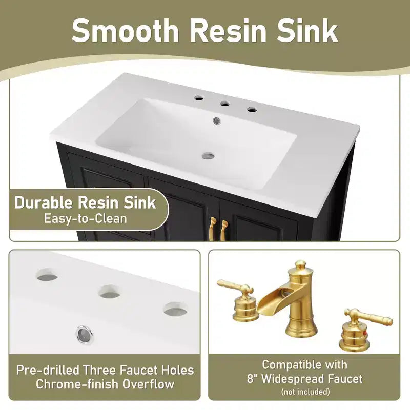 Bathroom Vanity 36-Inch with Sink, Cabinet with Soft-Close Doors, 4 Soft-Close Drawers, and Metal Handles