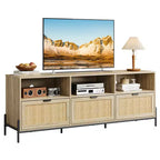 Mobile TV moderno in rattan per TV da 75 pollici – Console multimediale in legno con 3 cassetti