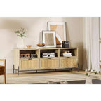 Mobile TV moderno in rattan per TV da 75 pollici – Console multimediale in legno con 3 cassetti