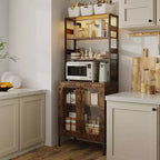 Dispensa da Cucina con Prese, Luci LED e Vano a Giorno con Anta in Vetro