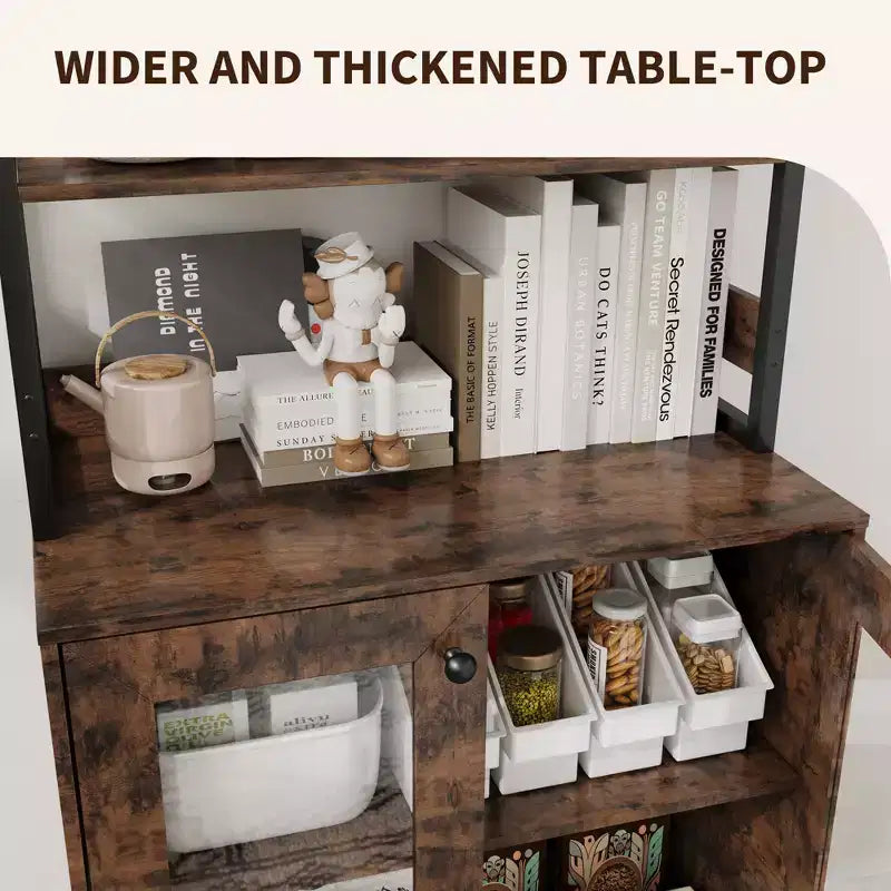 COZONY Multi-Function Kitchen Pantry Cabinet w/ Outlets & LED Lights, Glass Door Storage