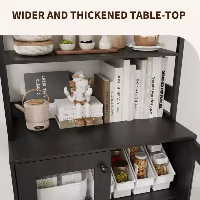 COZONY Multi-Function Kitchen Pantry Cabinet w/ Outlets & LED Lights, Glass Door Storage