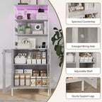 Dispensa da Cucina con Prese, Luci LED e Vano a Giorno con Anta in Vetro