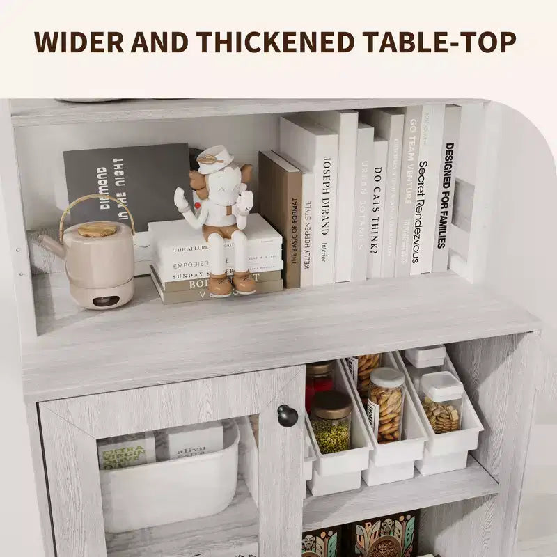 COZONY Multi-Function Kitchen Pantry Cabinet w/ Outlets & LED Lights, Glass Door Storage