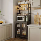 Dispensa da Cucina con Prese, Luci LED e Vano a Giorno con Anta in Vetro