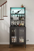 Dispensa da Cucina con Prese, Luci LED e Vano a Giorno con Anta in Vetro