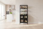 COZONY Multi-Function Kitchen Pantry Cabinet w/ Outlets & LED Lights, Glass Door Storage