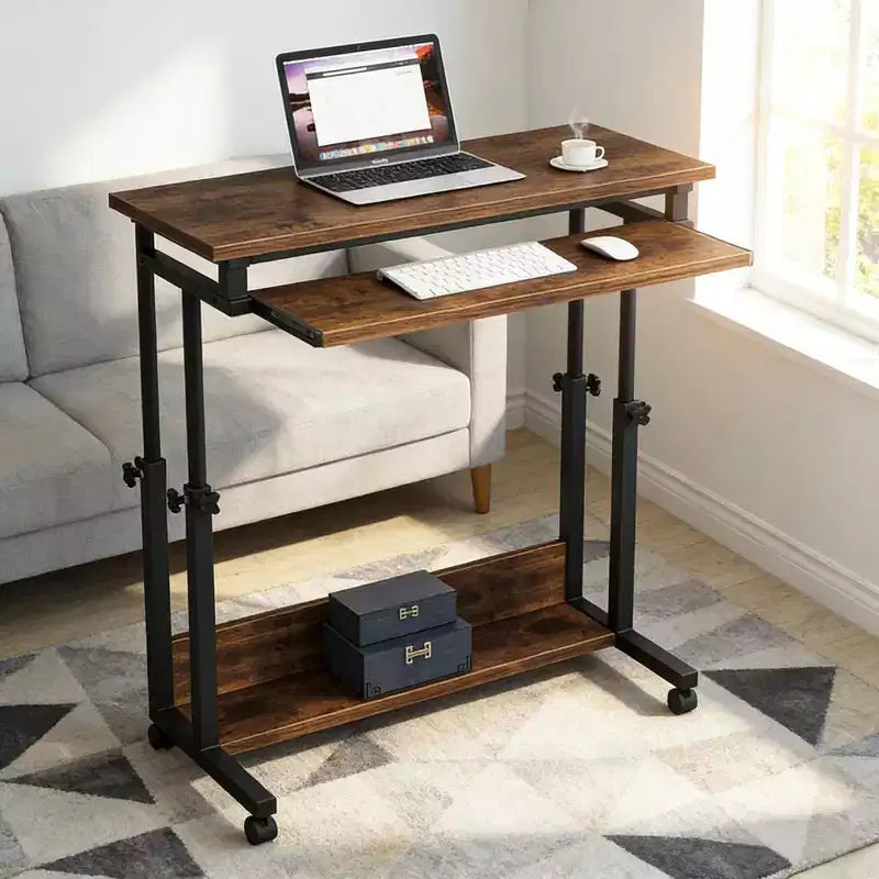 TUYOHW Office Desk with Wheels,Mobile Laptop Table with Hideaway Keyboard Tray,Height Adjustable Rolling Standing Desk for Home Office,Study,Bedroom