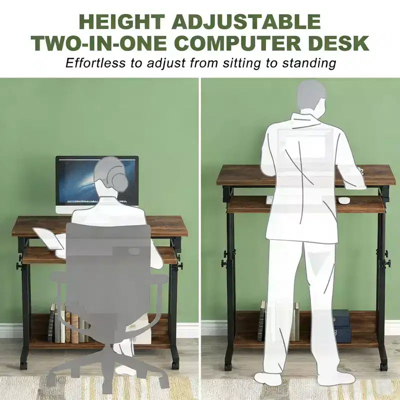 TUYOHW Office Desk with Wheels,Mobile Laptop Table with Hideaway Keyboard Tray,Height Adjustable Rolling Standing Desk for Home Office,Study,Bedroom