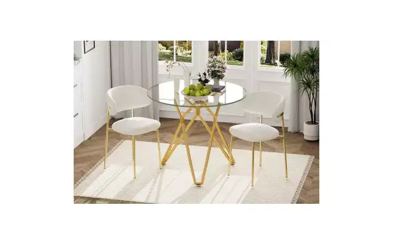 TUYOHW Minimalist Dining Table with Tempered Glass,Kitchen Table for 2-4,Space-saving Table for Apartment,Small Spaces,Dining Room,Gold