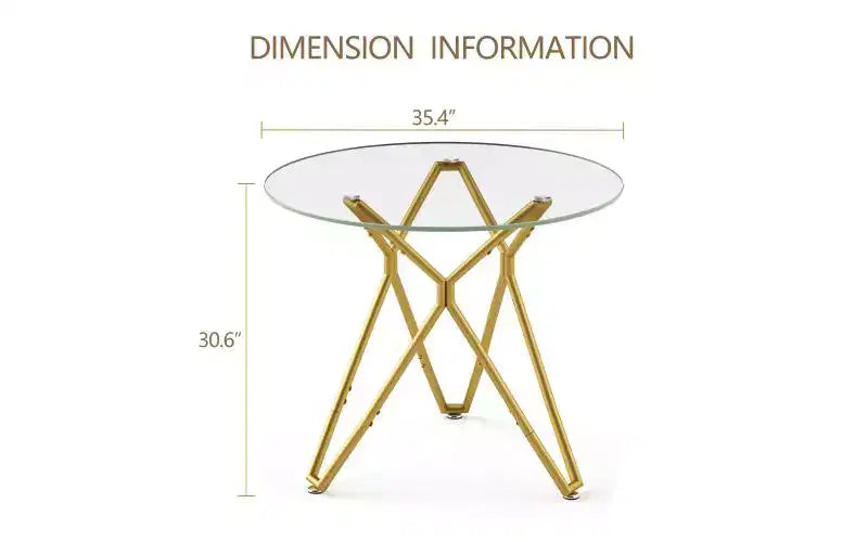 TUYOHW Minimalist Dining Table with Tempered Glass,Kitchen Table for 2-4,Space-saving Table for Apartment,Small Spaces,Dining Room,Gold