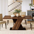 Lantine 55-Inch Farmhouse Dining Table for 4, Rectangle Rustic Brown Kitchen Dining Room Table, Wooden Dinner Table for Small Spaces, Dining Room