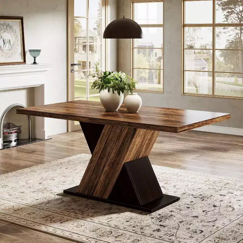 Lantine 55-Inch Farmhouse Dining Table for 4, Rectangle Rustic Brown Kitchen Dining Room Table, Wooden Dinner Table for Small Spaces, Dining Room