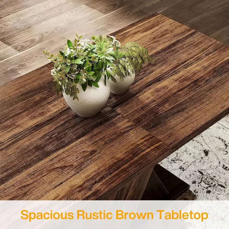 Lantine 55-Inch Farmhouse Dining Table for 4, Rectangle Rustic Brown Kitchen Dining Room Table, Wooden Dinner Table for Small Spaces, Dining Room