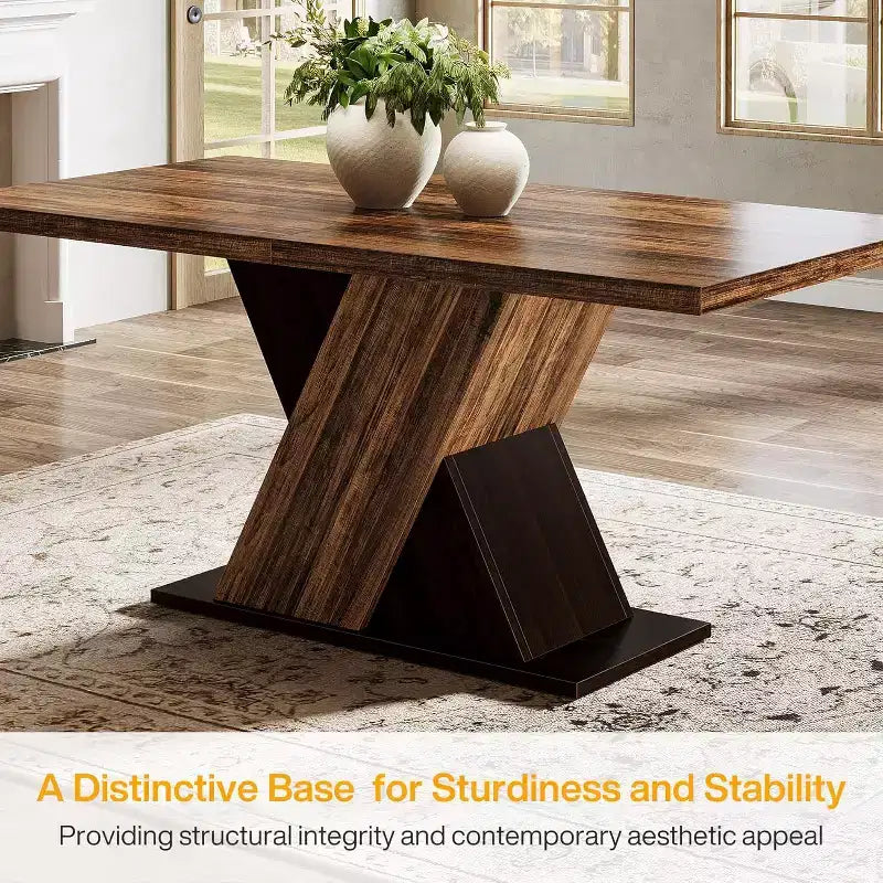 Lantine 55-Inch Farmhouse Dining Table for 4, Rectangle Rustic Brown Kitchen Dining Room Table, Wooden Dinner Table for Small Spaces, Dining Room