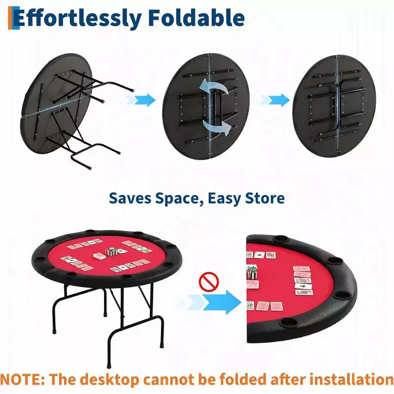 48 Inch 8 Player Round Folding Poker Table with Cup Holders, Casino Grade Felt Surface for Texas Holdem & Blackjack, Portable Card Game Table