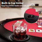 Tavolo da Poker Pieghevole Rotondo da 48 Pollici per 8 Giocatori con Portabicchieri, Superficie in Feltro di Qualità da Casinò per Texas Hold'em e Blackjack, Tavolo da Gioco di Carte Portatile