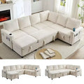Mjkone 6 Seat U-Shaped Modular Sectional Sofa with Pull Out Bed, Sleeper Sofa Bed with Cup Holders & Storage