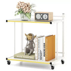 Costway 2-Tier Mobile Side Table w/Open Shelves Golden Trimmed Edges Lockable Wheels