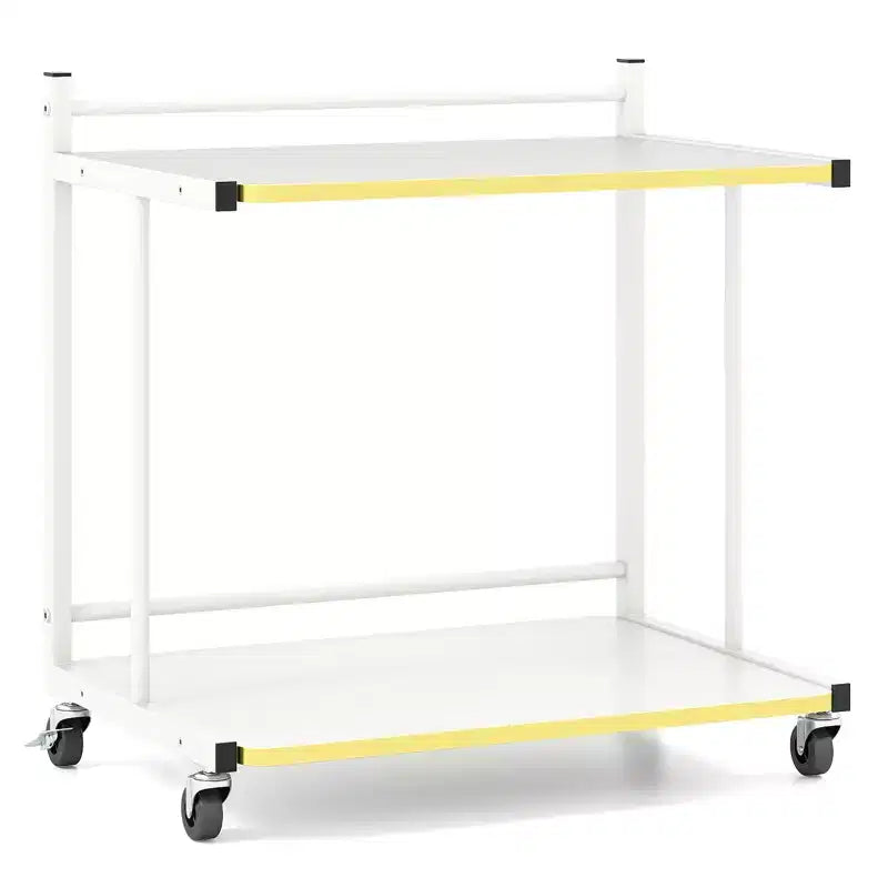 2-Tier Mobile Side Table with Open Shelves & Gold Trim – Lockable Wheels