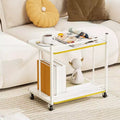 2-Tier Mobile Side Table with Open Shelves & Gold Trim – Lockable Wheels