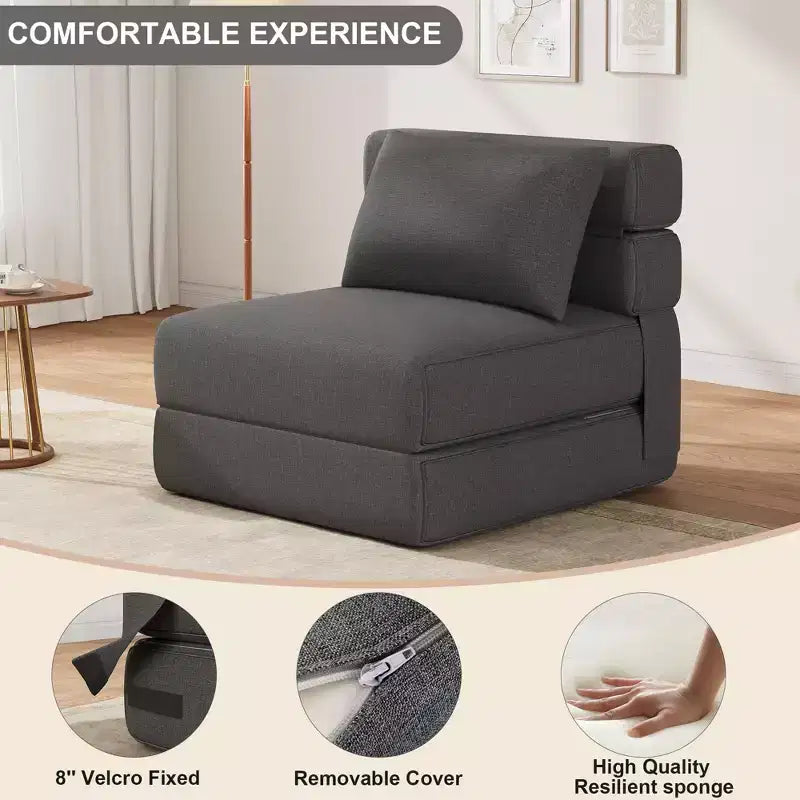Folding Sofa Bed with Upgraded Pillow, Single Size Foldable Floor Couch and Mattress, High-Density Memory Foam with Linen Cover, Lounge Chair