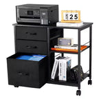 Mobile File Cabinet with 3 Fabric Drawers and Shelves - Rolling Filing Storage for Home Office