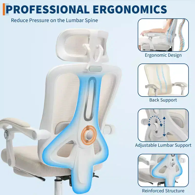 Ergonomic Mesh Reclining Office Chair with Footrest, Lumbar & Headrest