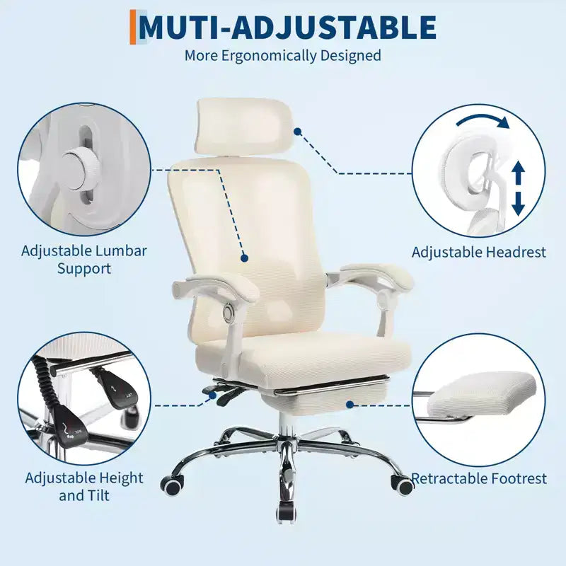 Ergonomic Mesh Reclining Office Chair with Footrest, Lumbar & Headrest