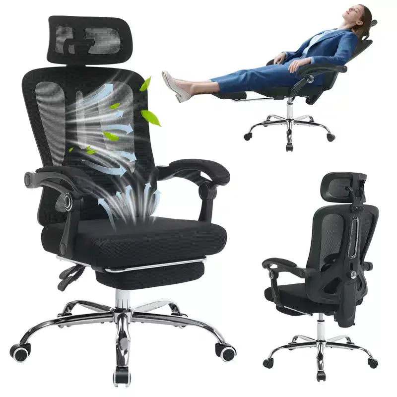 Ergonomic Mesh Reclining Office Chair with Footrest, Lumbar & Headrest