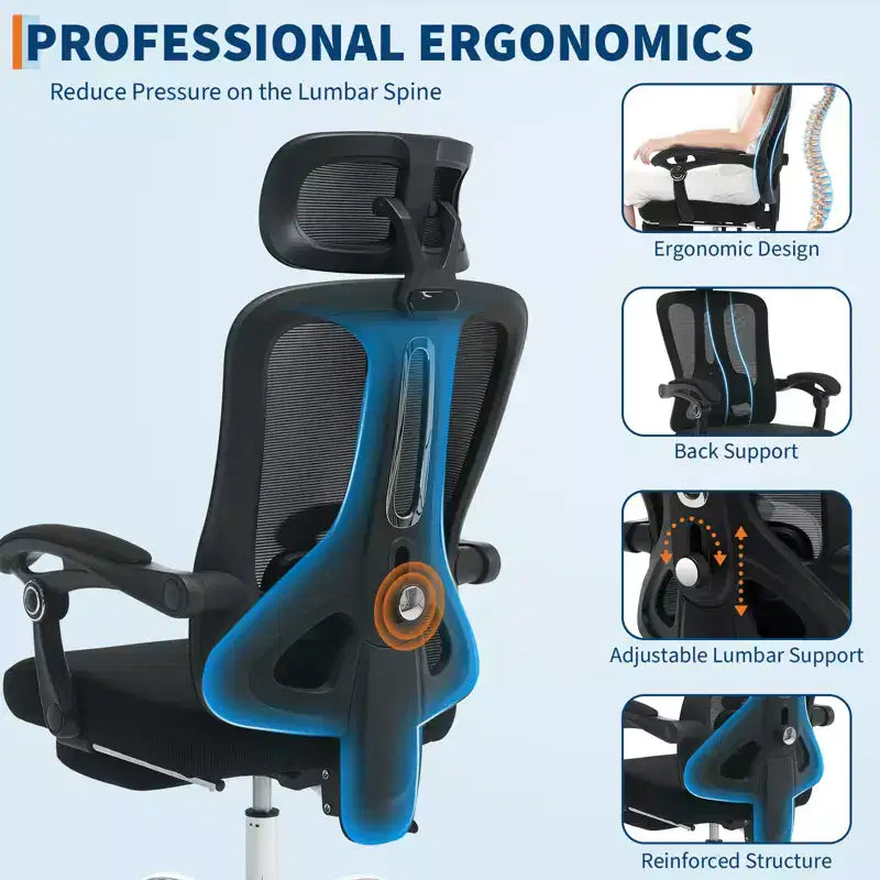Ergonomic Mesh Reclining Office Chair with Footrest, Lumbar & Headrest