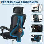 Sedia da Ufficio Reclinabile Ergonomica in Mesh con Poggiapiedi, Supporto Lombare e Poggiatesta