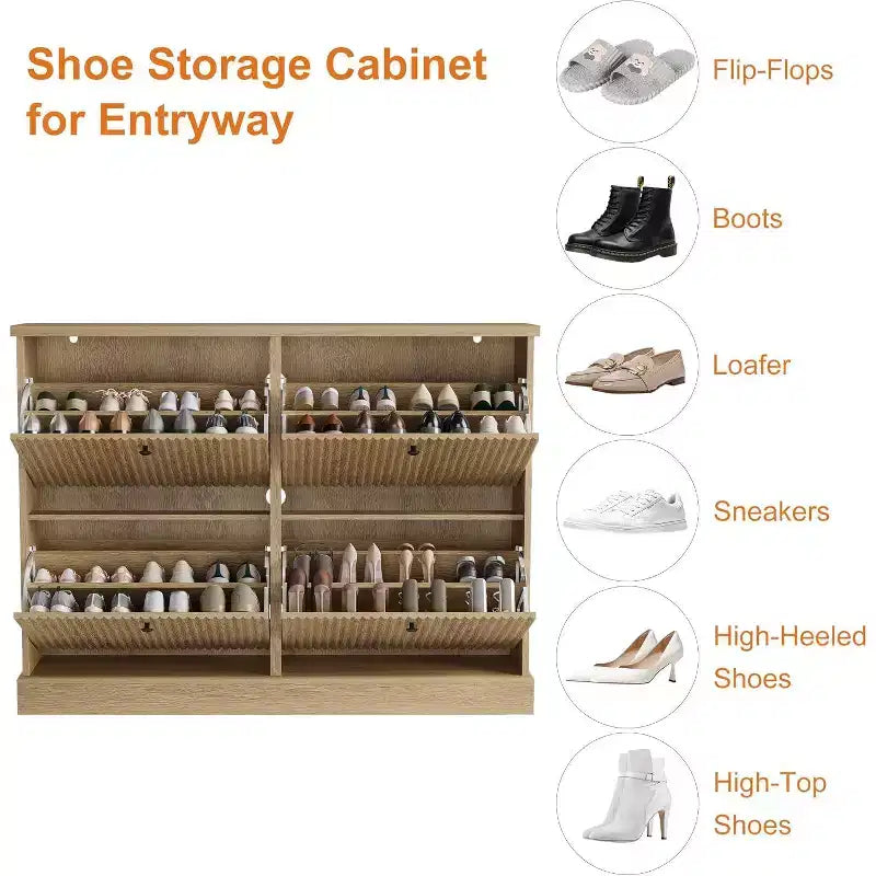 4-Drawer Shoe Cabinet with Fluted Design, Adjustable & Removable Shelves, Freestanding Narrow Entryway Organizer for Shoes and Small Items