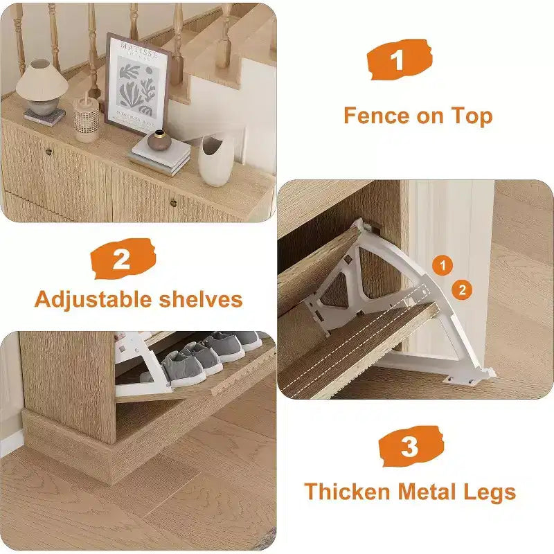 4-Drawer Shoe Cabinet with Fluted Design, Adjustable & Removable Shelves, Freestanding Narrow Entryway Organizer for Shoes and Small Items