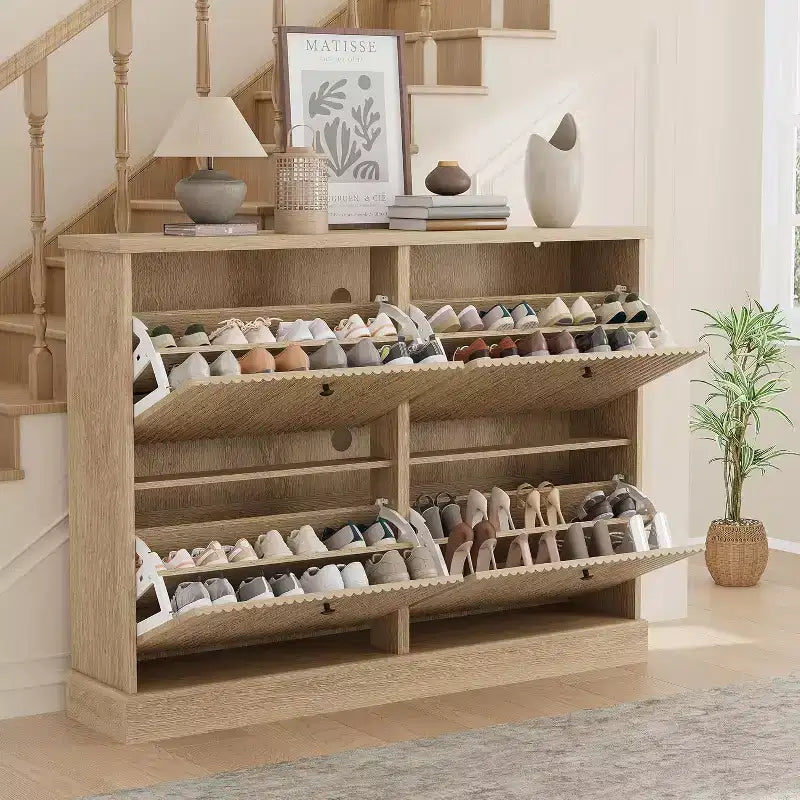 4-Drawer Shoe Cabinet with Fluted Design, Adjustable & Removable Shelves, Freestanding Narrow Entryway Organizer for Shoes and Small Items